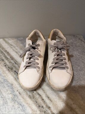 Women’s White Sneakers with Gold Accent